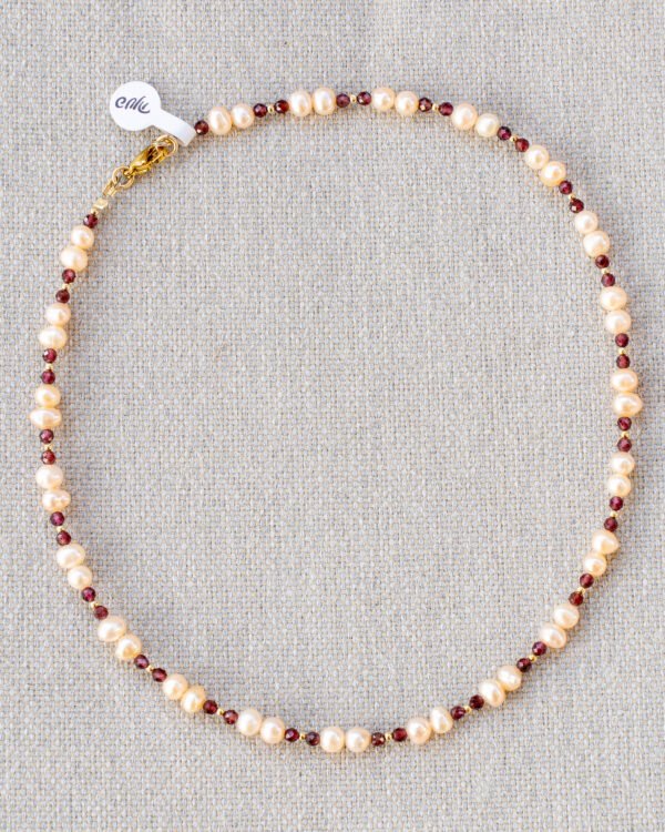 Pink pearl and garnet necklace