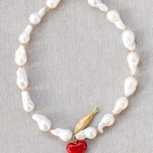 ⁦פניני בארוק ייחודיים למראה בוטיקי עם דג למזל ולב אדום מזכוכית⁩ – תמונה ⁦3⁩