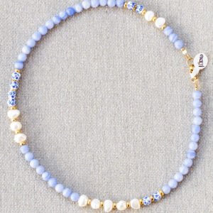 Blue Lace Agate Necklace, Freshwater Pearls, and Dutch Ceramic Beads - Image 3