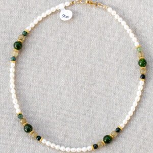 Freshwater pearl necklace, green Indian agate and green agate stones - Image 3