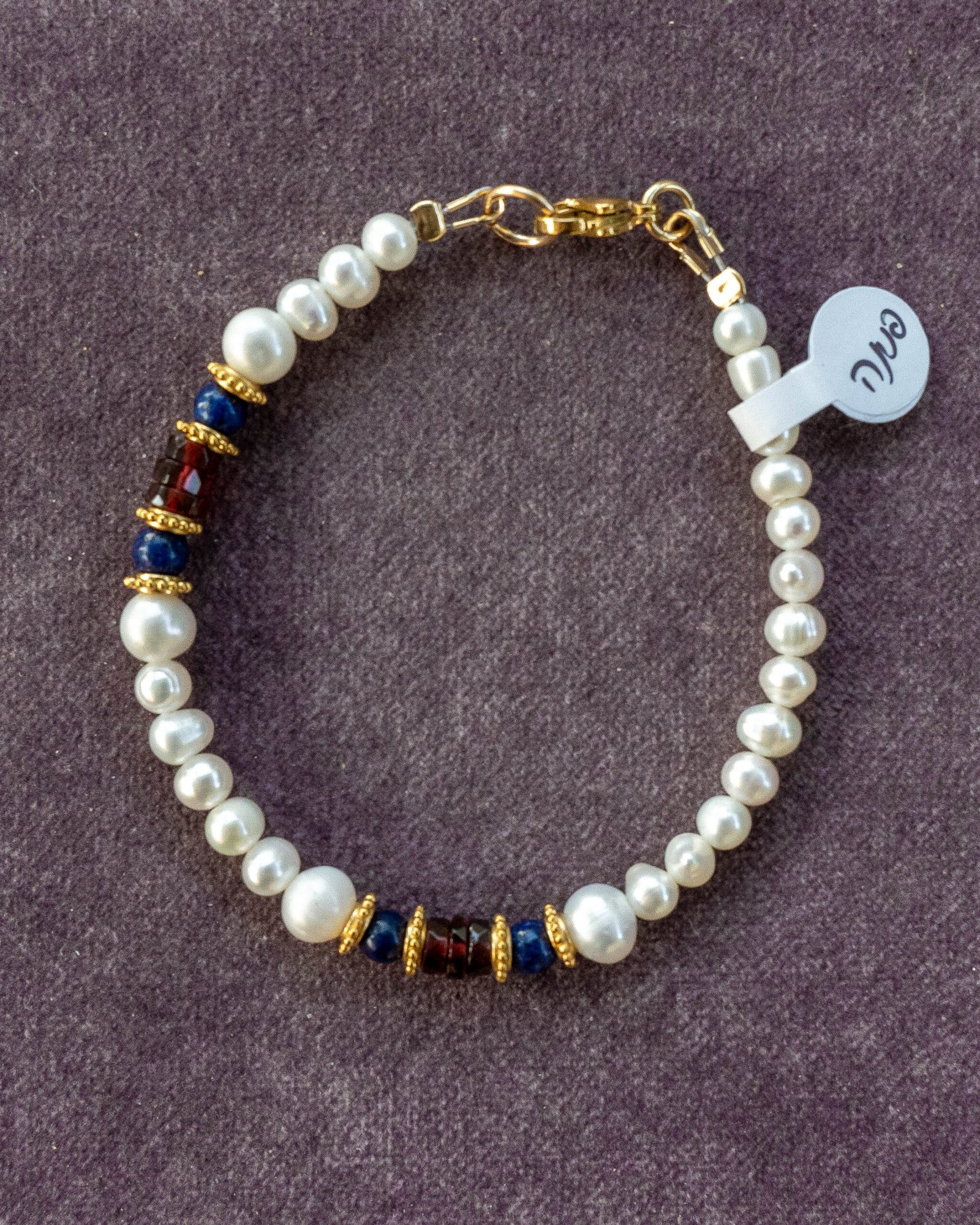 ⁦צמיד פנינים גרנט ולאפיס לאזולי⁩ – תמונה ⁦3⁩