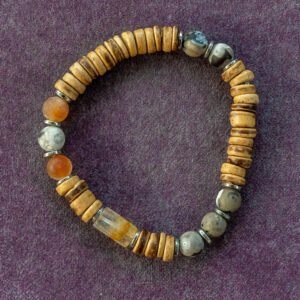 ⁦צמיד אגת בוטסואנה, עץ וענבר⁩ – תמונה ⁦3⁩