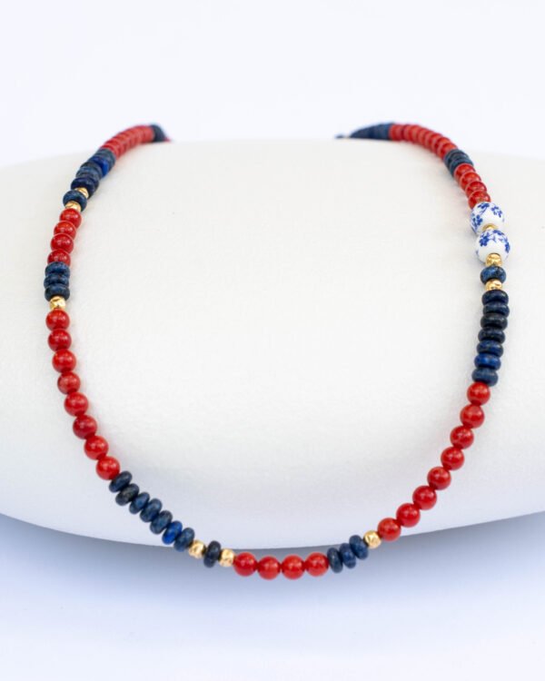 Red coral, lapis lazuli and Dutch ceramic beads necklace