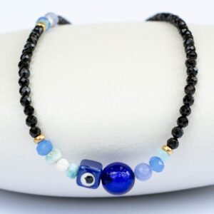 ⁦שרשרת טורמלין שחור, אקוומרין, היולייט ועין טובה⁩ – תמונה ⁦1⁩