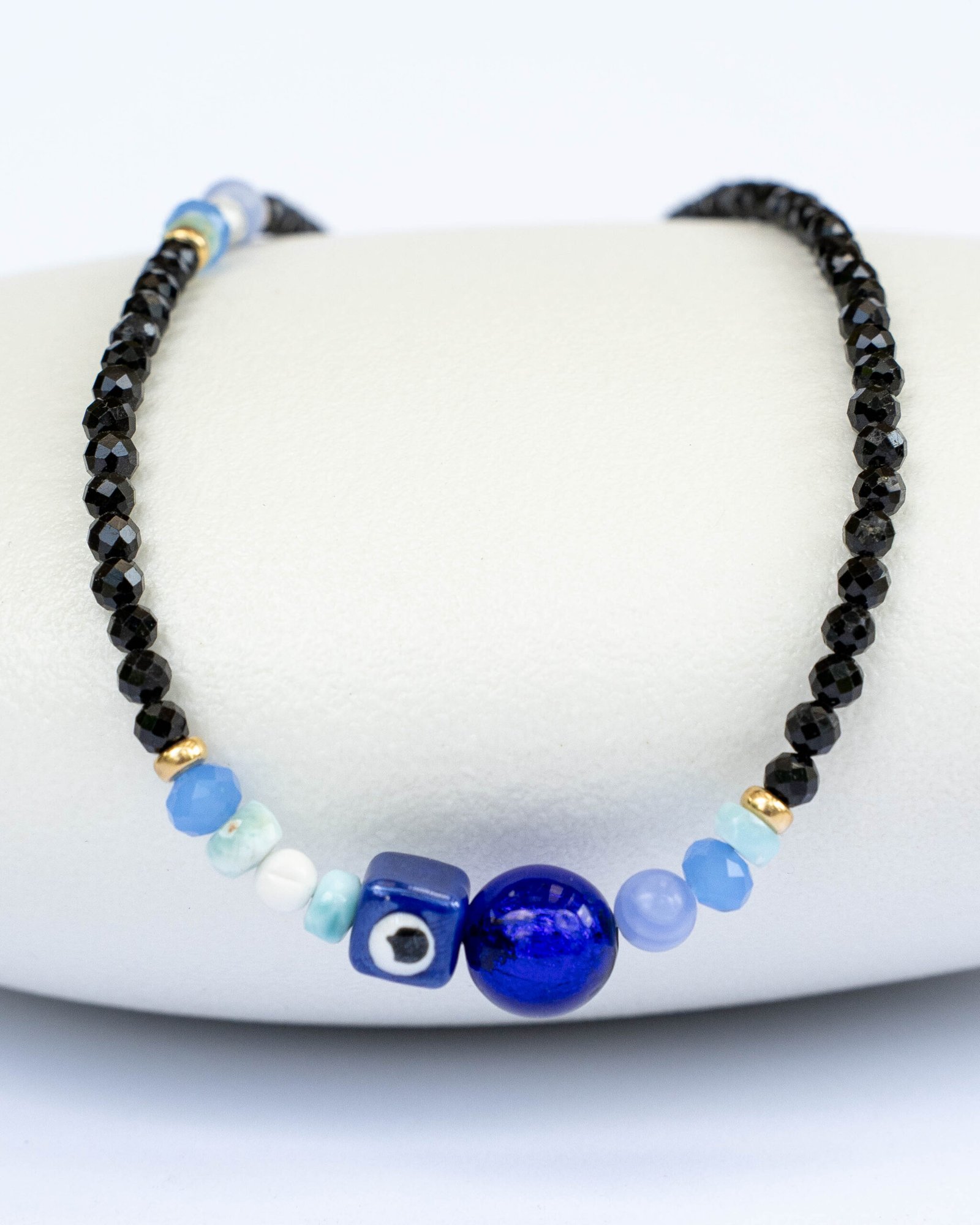 Black tourmaline, aquamarine, helite and good eye necklace - Image 1