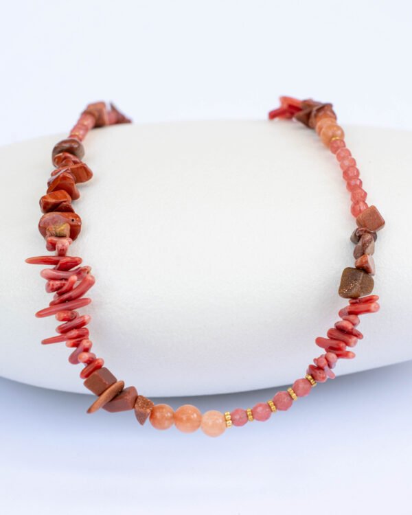 Coral chain necklaces in a variety of styles, Sunstone sunset glow