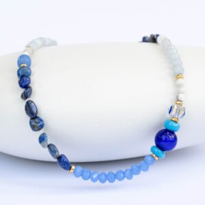 ⁦שרשרת לאפיס לאזולי, אקוומרין, מונסטון ועין טובה⁩ – תמונה ⁦1⁩