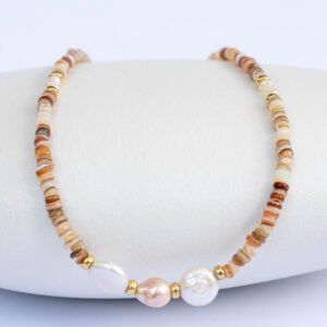 Natural seashell and baroque pearl bead necklace