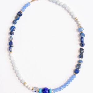 ⁦שרשרת לאפיס לאזולי, אקוומרין, מונסטון ועין טובה⁩ – תמונה ⁦2⁩