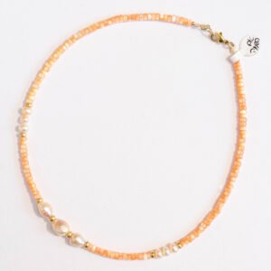Banana yellow dyed shell necklace with baroque pearls - Image 1