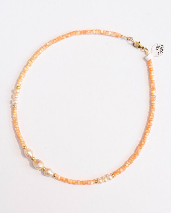 Banana yellow dyed shell necklace with baroque pearls