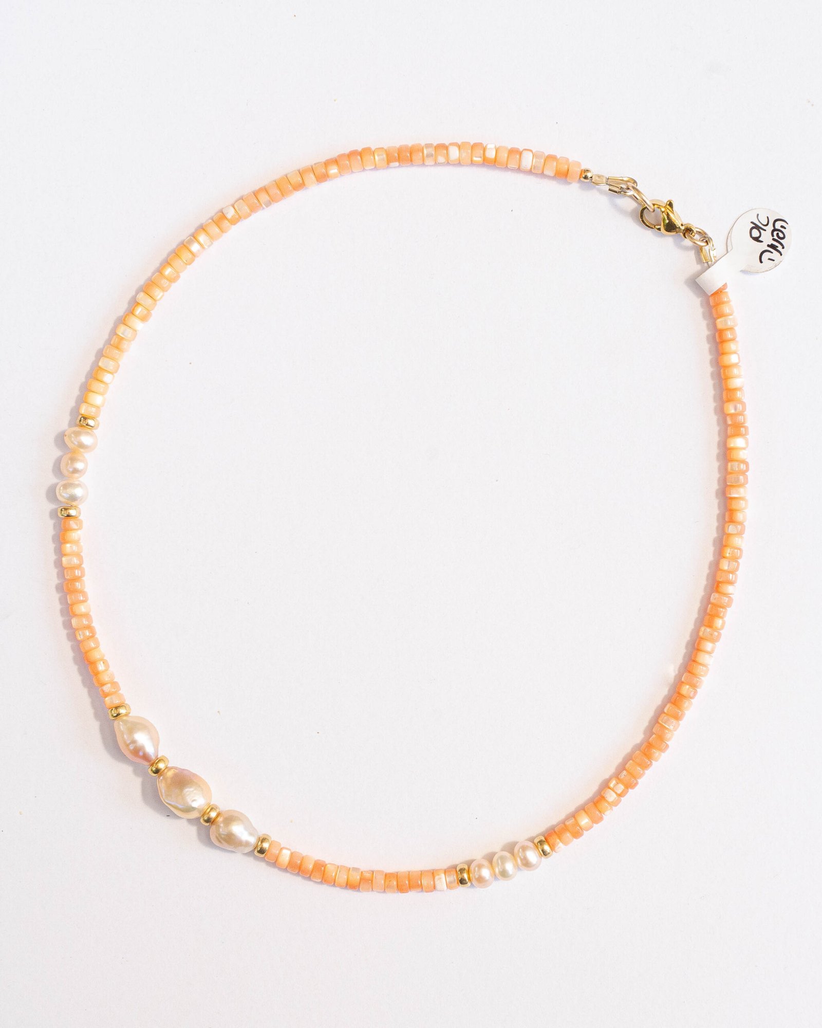 Banana yellow dyed shell necklace with baroque pearls - Image 1