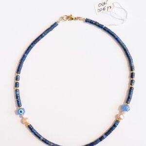 ⁦שרשרת לאפיס לאזולי, פנינה ורודה ועין טובה⁩ – תמונה ⁦2⁩