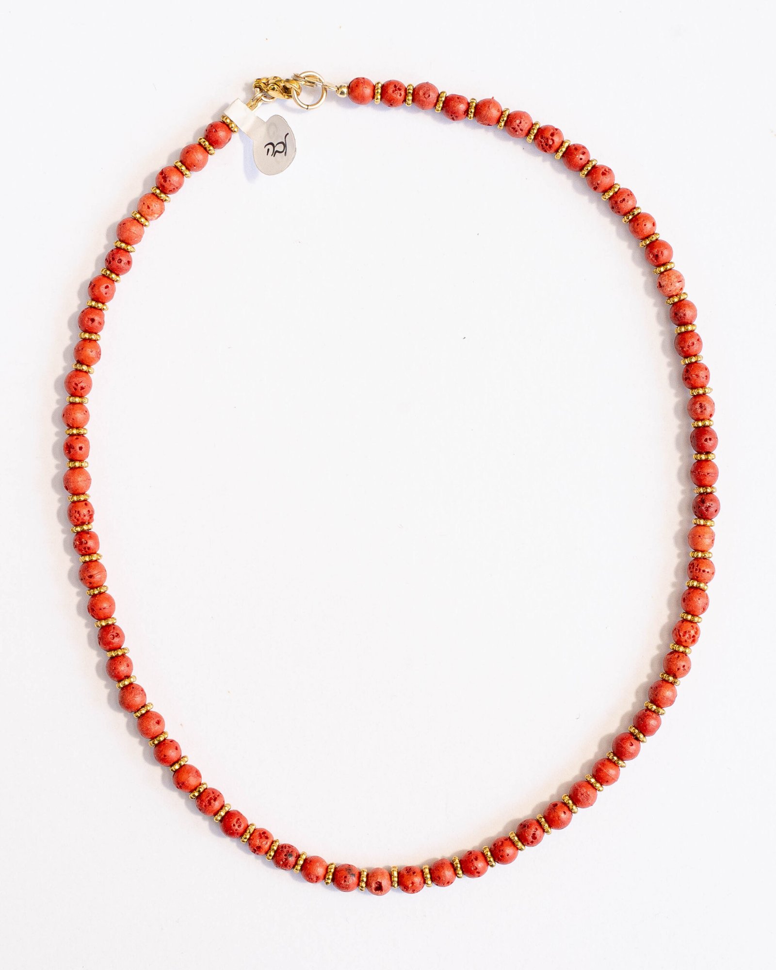 ⁦שרשרת אבן לבה כתומה/אדומה⁩ – תמונה ⁦2⁩