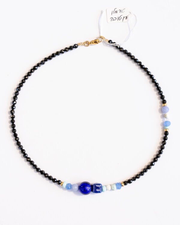 שרשרת טורמלין שחור, אקוומרין, היולייט ועין טובה