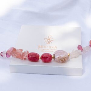 ⁦שרשרת צ׳רי קוורץ , רוז קוורץ וזכוכית מורנו⁩ – תמונה ⁦3⁩