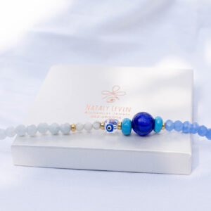 ⁦שרשרת לאפיס לאזולי, אקוומרין, מונסטון ועין טובה⁩ – תמונה ⁦3⁩