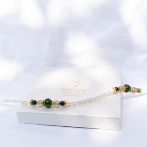 Freshwater pearl necklace, green Indian agate and green agate stones - Image 2