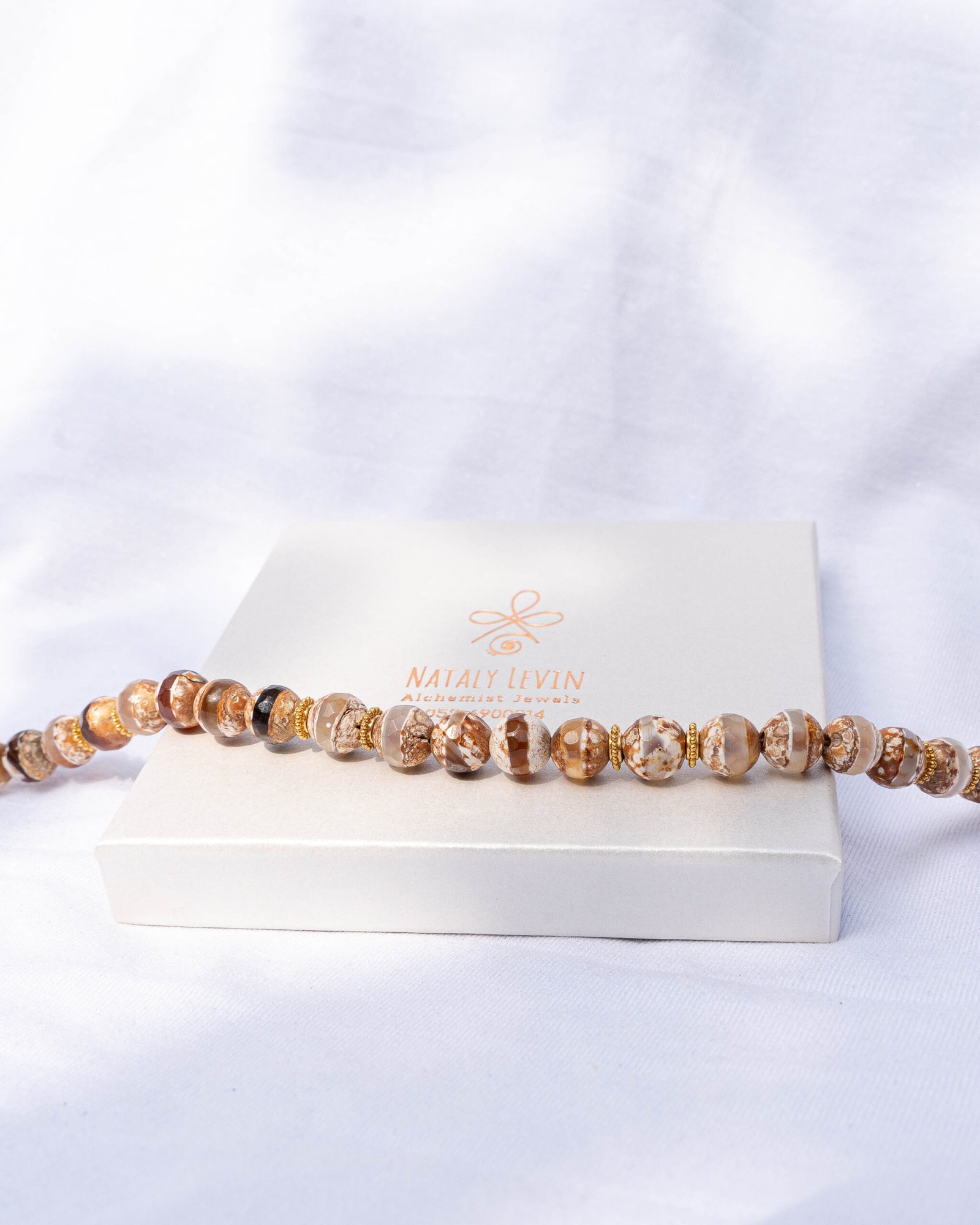 ⁦שרשרת אגת טיבטית חומה⁩ – תמונה ⁦3⁩