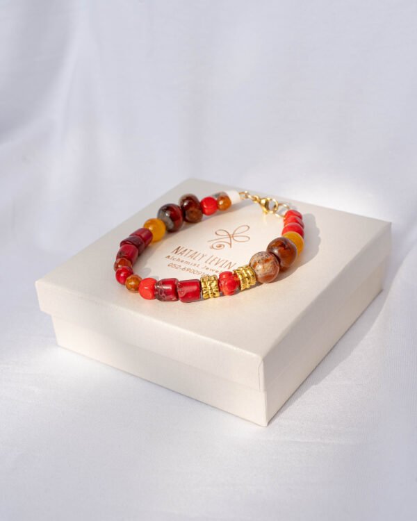 Coral, amber, agate bracelet