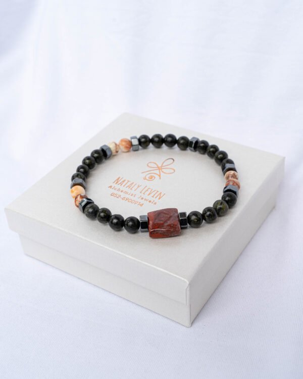 Obsidian, Orange Coral and Jasper Bracelet