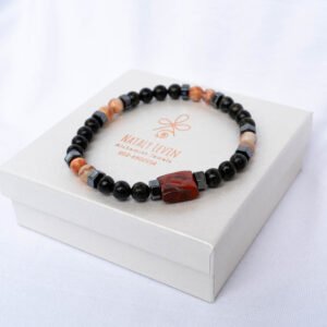 ⁦צמיד אובסידיאן, קורל תפוזי, ג׳ספר⁩ – תמונה ⁦1⁩