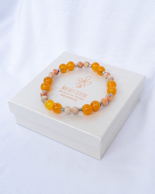 Orange coral bracelet, amber