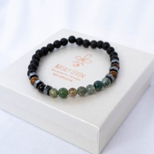 Lava stone bracelet, hematite and Indian agate - Image 1