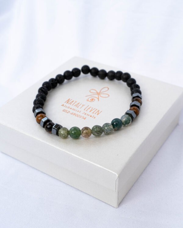 Lava stone bracelet, hematite and Indian agate