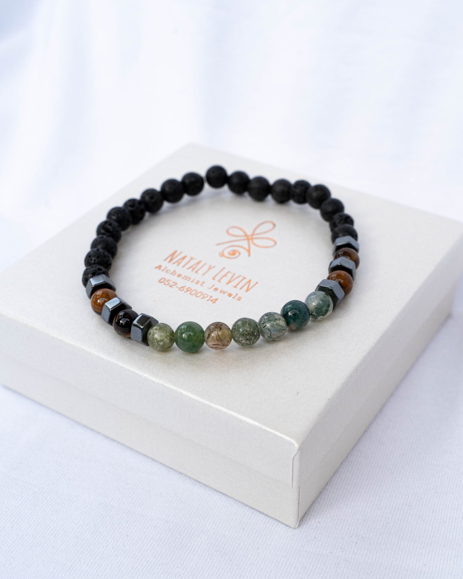 Lava stone bracelet, hematite and Indian agate - Image 1