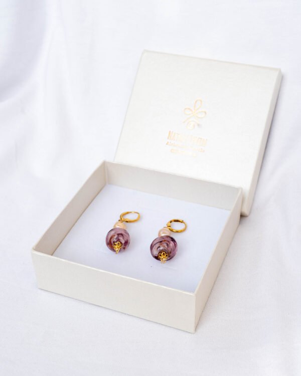 Murano glass earrings with pink Farouk pearl
