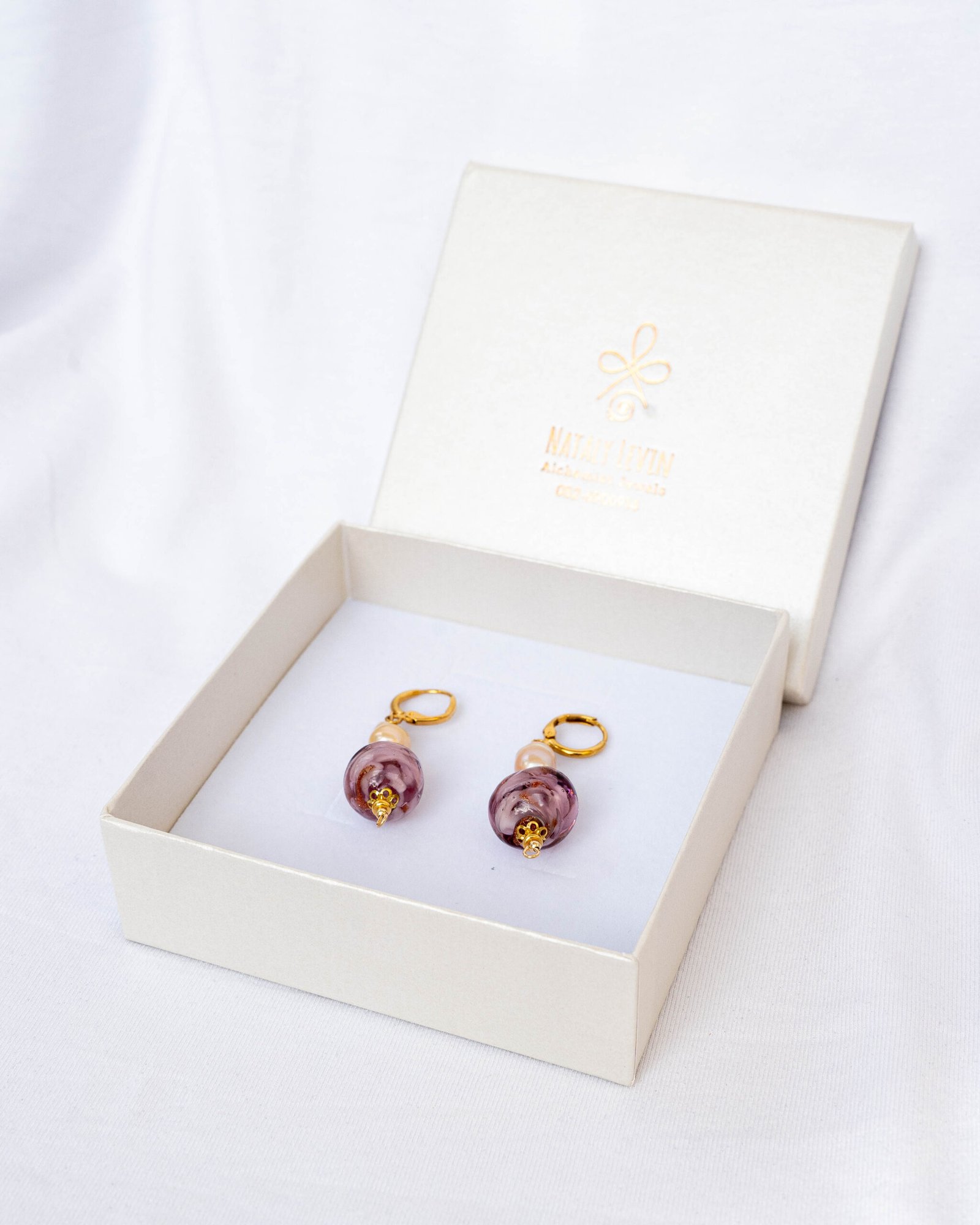 Murano glass earrings with pink Farouk pearl - Image 1
