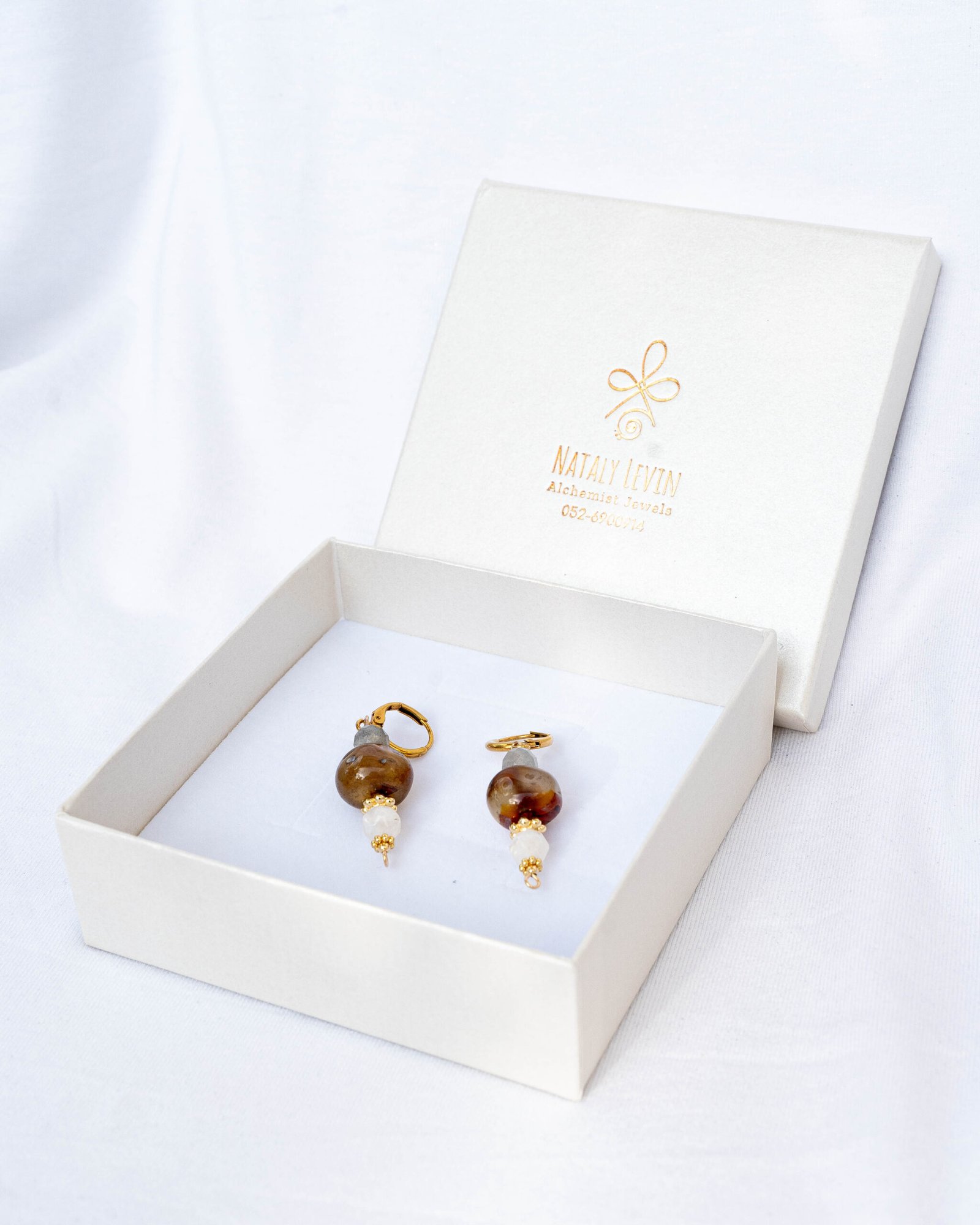 Labradorite, agate, moonstone earrings - Image 1