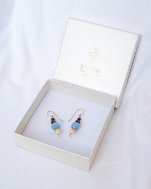 Ruby, Labradorite, Aquamarine, Pearl Earrings