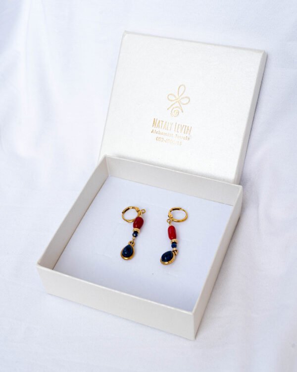 Red coral earrings, lapis lazuli
