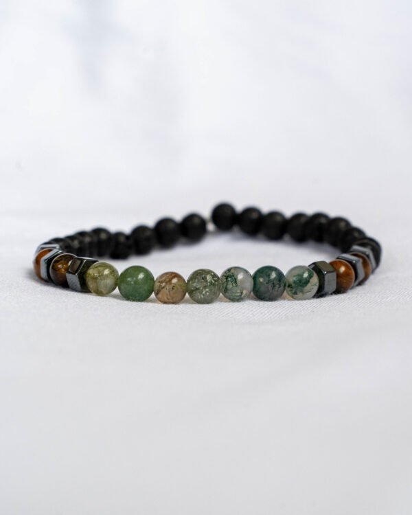 Lava stone bracelet, hematite and Indian agate