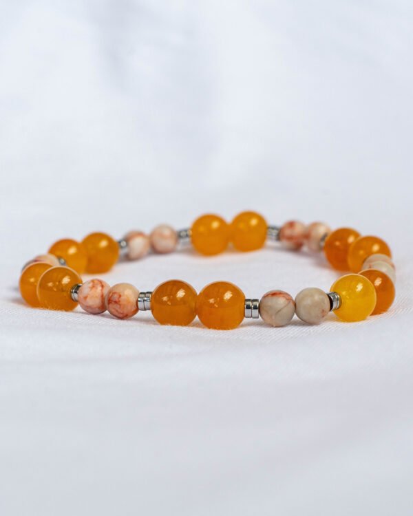Orange coral bracelet, amber