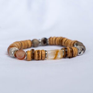 Botswana agate, wood and amber bracelet - Image 2