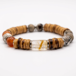 ⁦צמיד אגת בוטסואנה, עץ וענבר⁩ – תמונה ⁦2⁩