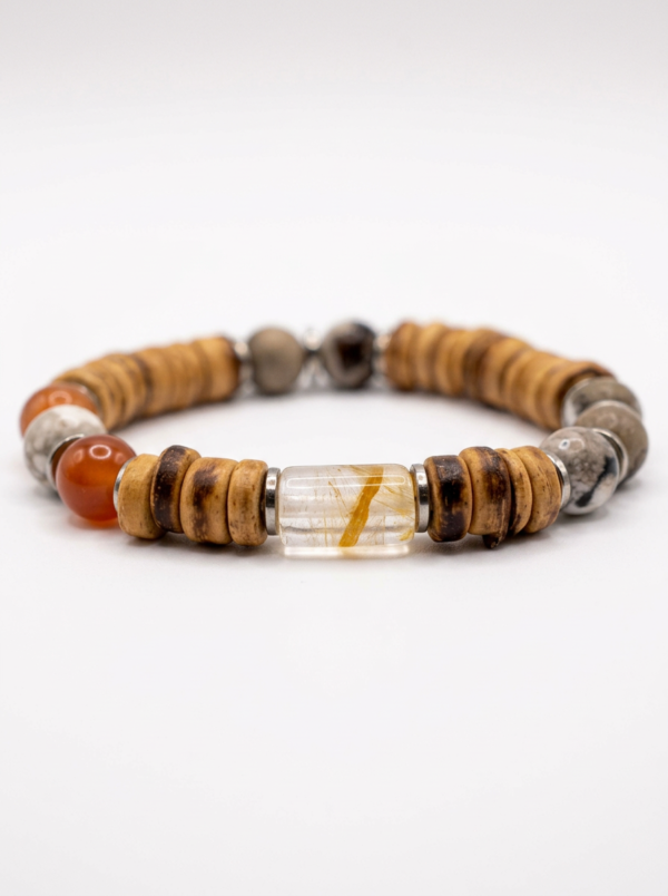 צמיד אגת בוטסואנה, עץ וענבר