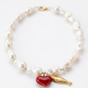 ⁦פניני בארוק ייחודיים למראה בוטיקי עם דג למזל ולב אדום מזכוכית⁩ – תמונה ⁦4⁩