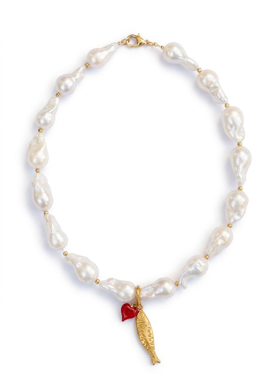 ⁦פניני בארוק ייחודיים למראה בוטיקי עם דג למזל ולב אדום מזכוכית⁩ – תמונה ⁦3⁩