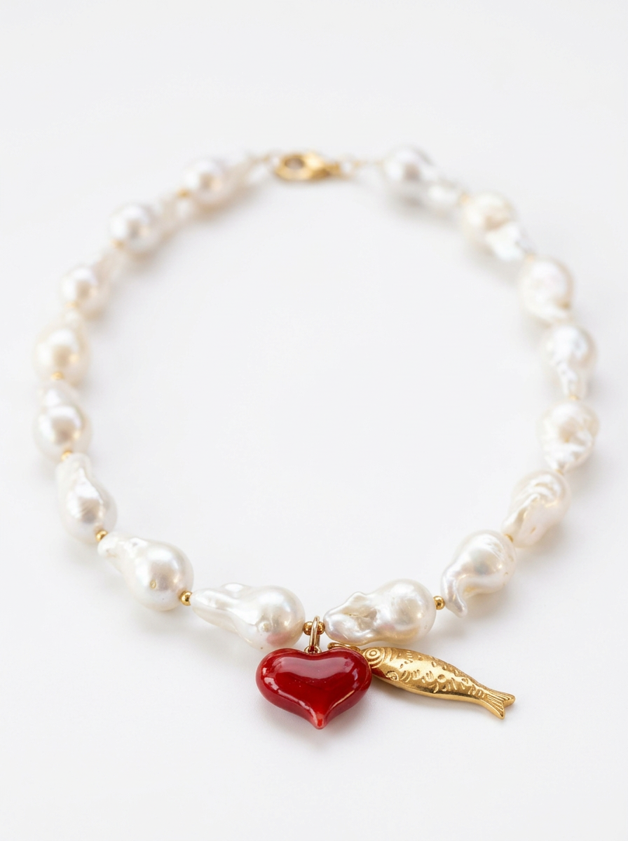 ⁦פניני בארוק ייחודיים למראה בוטיקי עם דג למזל ולב אדום מזכוכית⁩ – תמונה ⁦4⁩