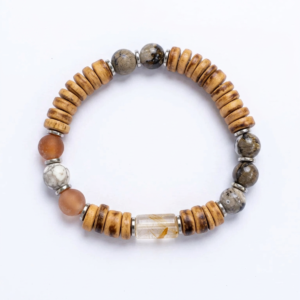 ⁦צמיד אגת בוטסואנה, עץ וענבר⁩ – תמונה ⁦1⁩