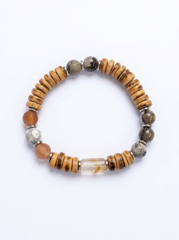 צמיד אגת בוטסואנה, עץ וענבר