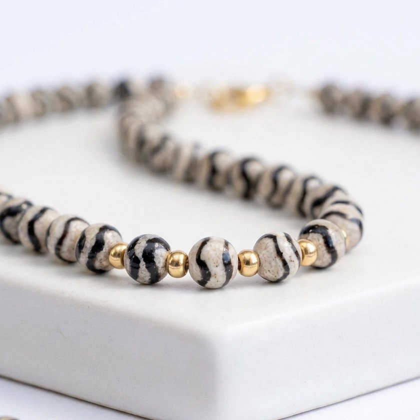 ⁦שרשרת אגת טיבטי שחור-לבן⁩ – תמונה ⁦1⁩