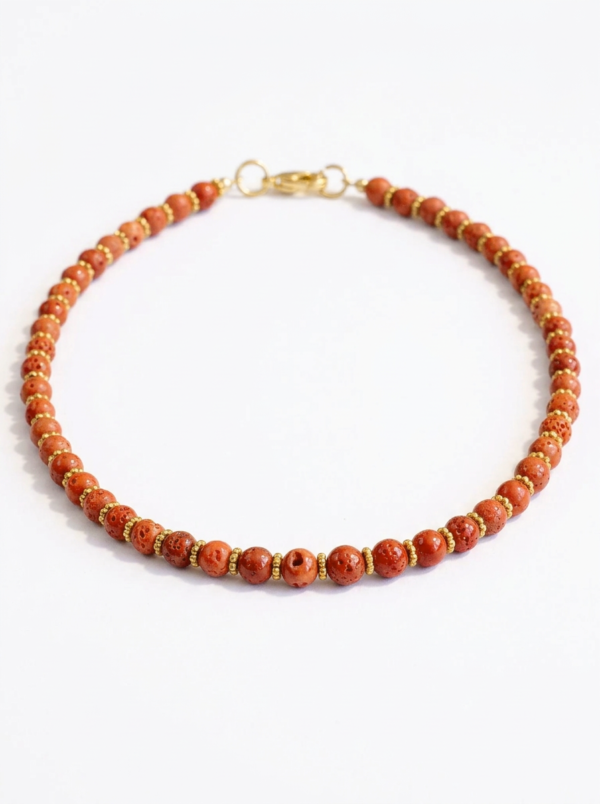 שרשרת אבן לבה כתומה/אדומה