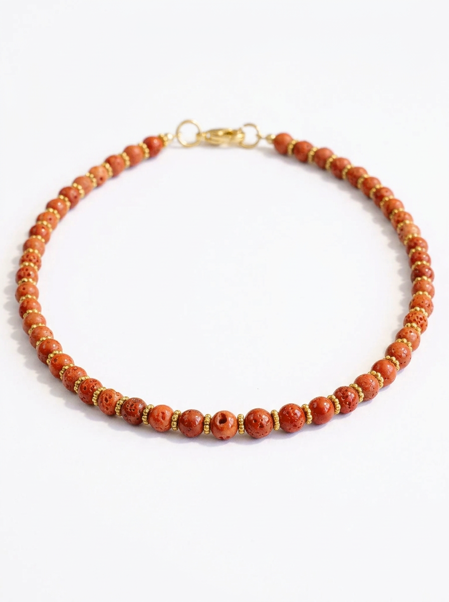 ⁦שרשרת אבן לבה כתומה/אדומה⁩ – תמונה ⁦1⁩