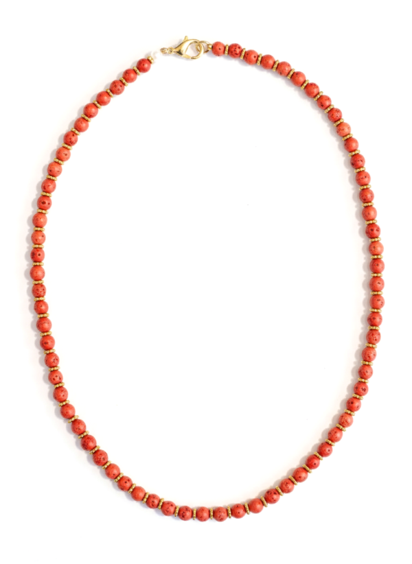שרשרת אבן לבה כתומה/אדומה