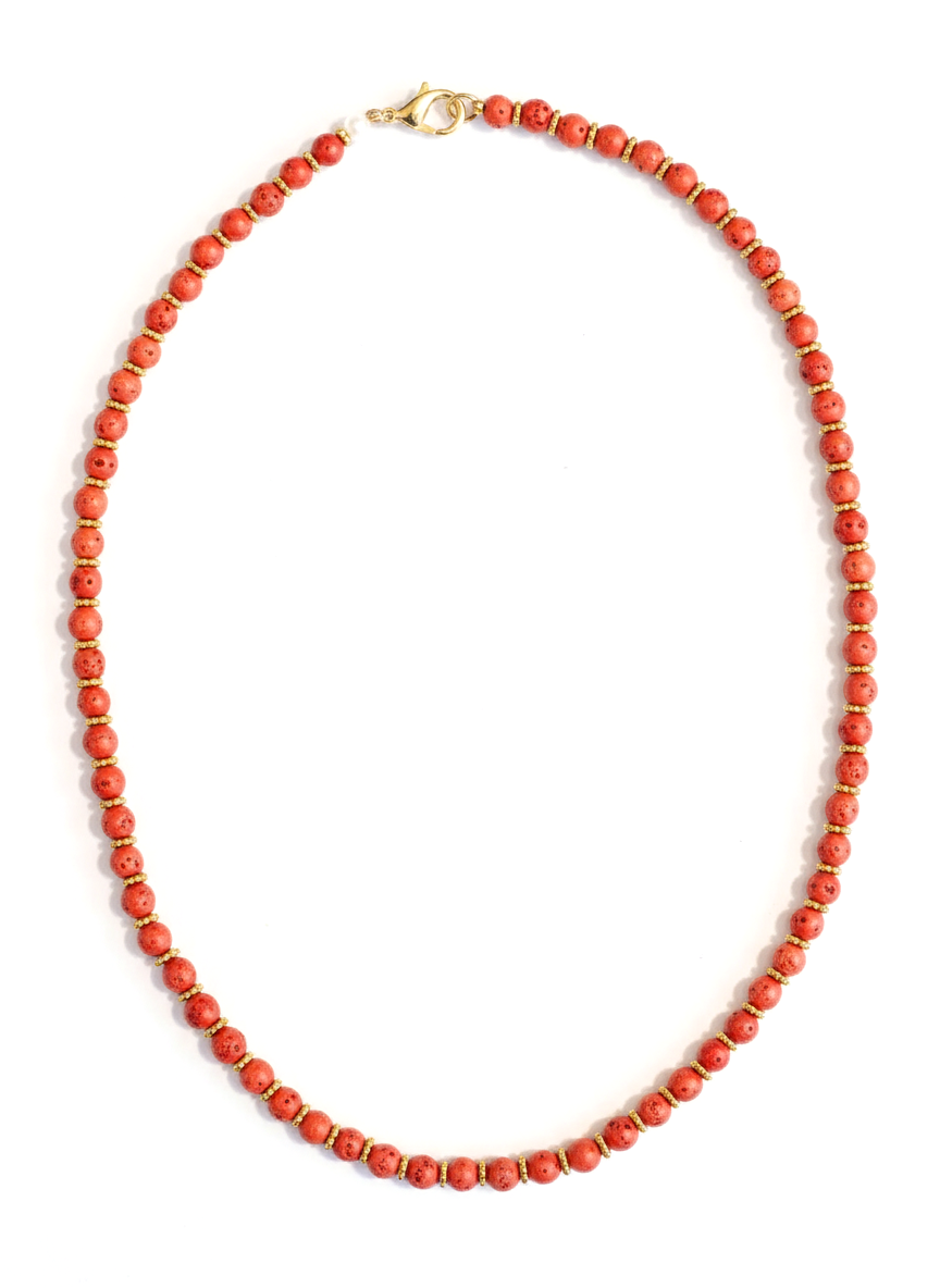 ⁦שרשרת אבן לבה כתומה/אדומה⁩ – תמונה ⁦3⁩